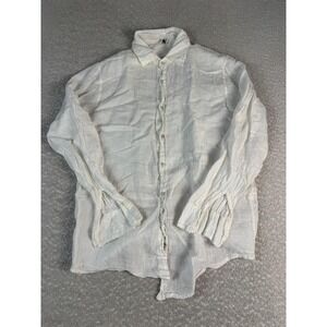 MIDA Shirt Womens Large White Linen Button Up Made In Italy Lightweight Casual